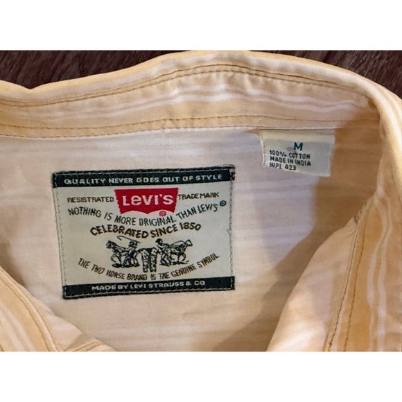 Levi’s Mens Yellow/White Striped Button Up Shirt Long Sleeve 100% Cotton Sz Med - Picture 7 of 10